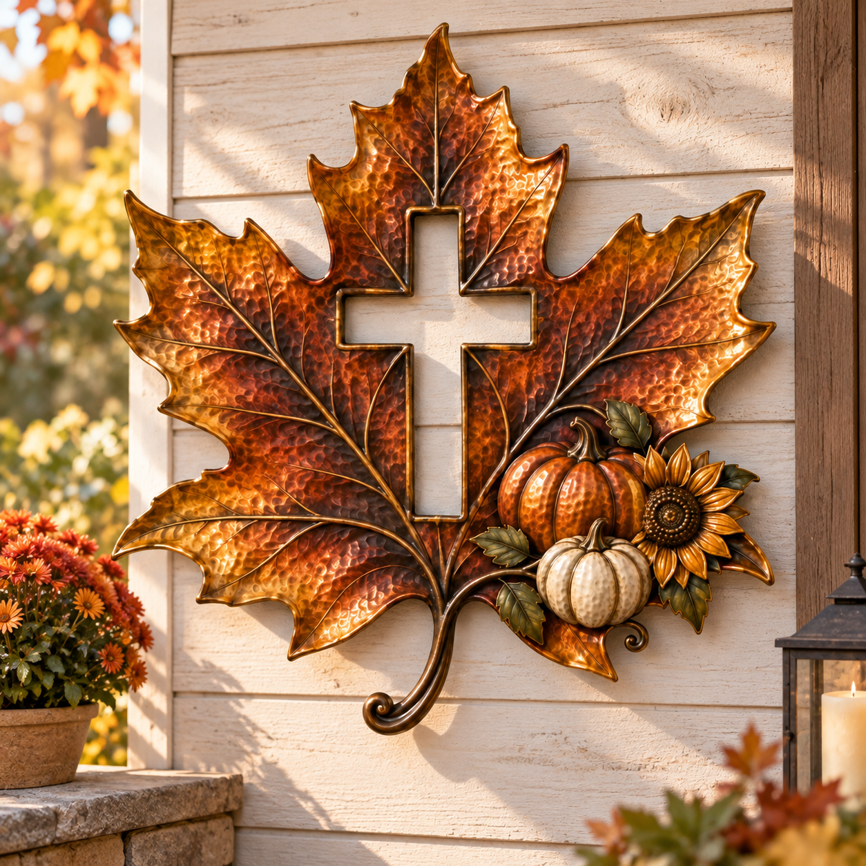 Cross Maple Leaf Fall Metal Wall Decor – bavixa