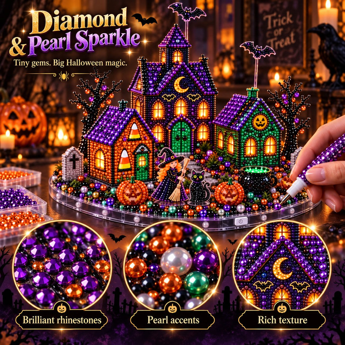 🎃 3D DIY Halloween Village Diamond Art Kit – Spooky Miniature Craft & Holiday Decor
