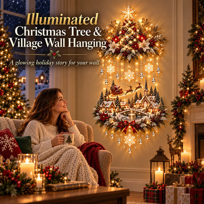 🎄 Illuminated Christmas Tree & Village Wall Hanging