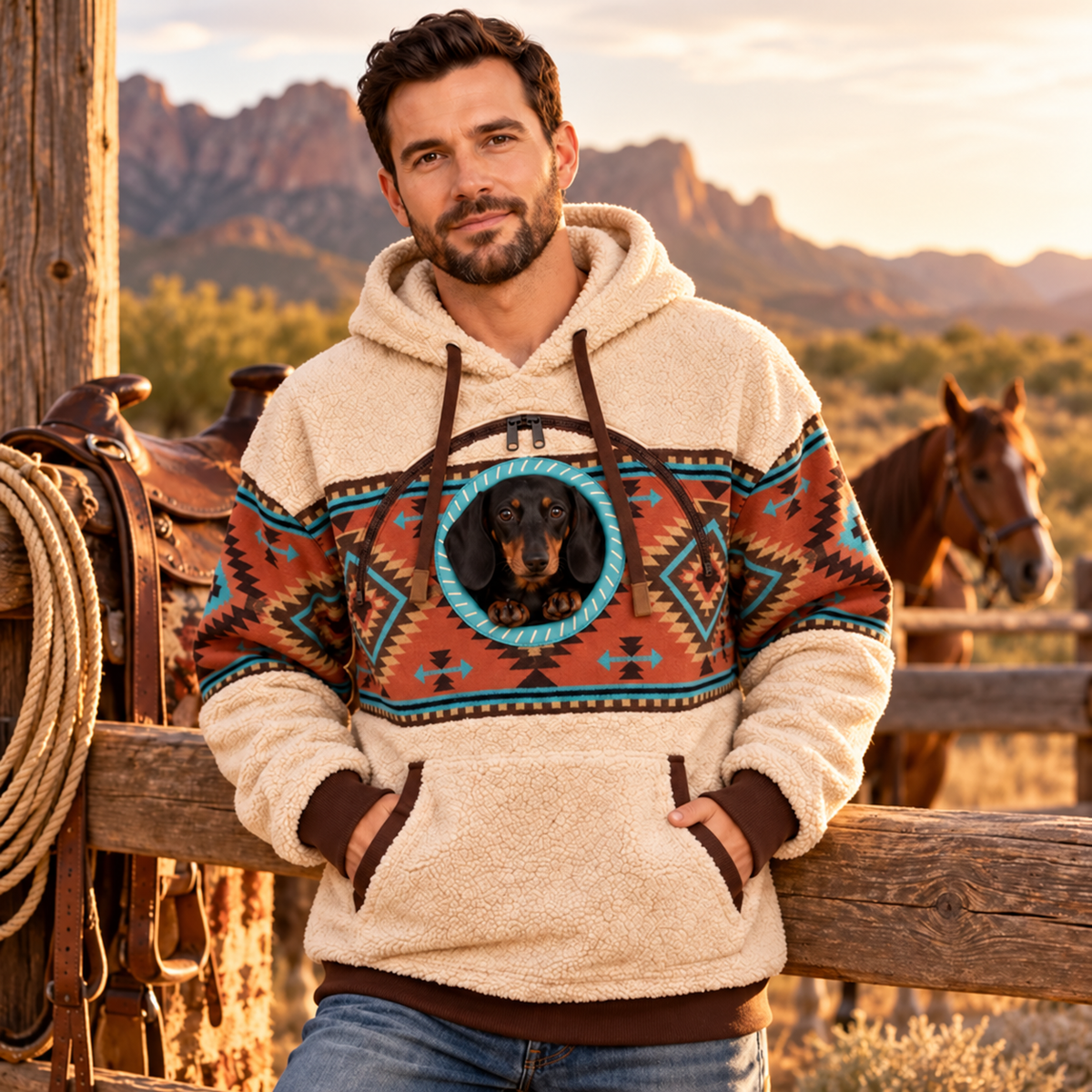 🤠 PocketPony™ Western Pet-Pouch Hoodie – Keep Your Little Sidekick Close