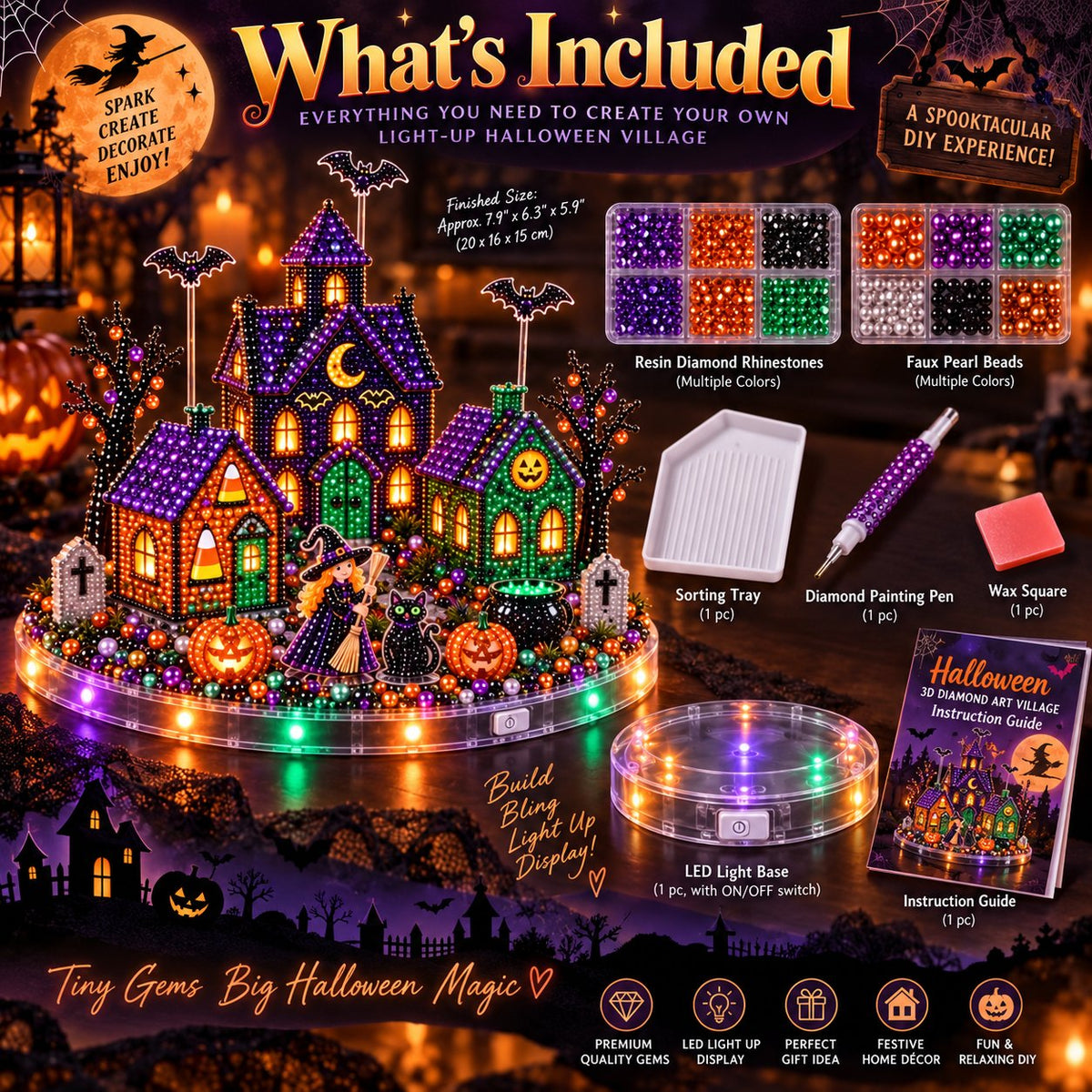 Halloween Village Diamond Art Kit Contents