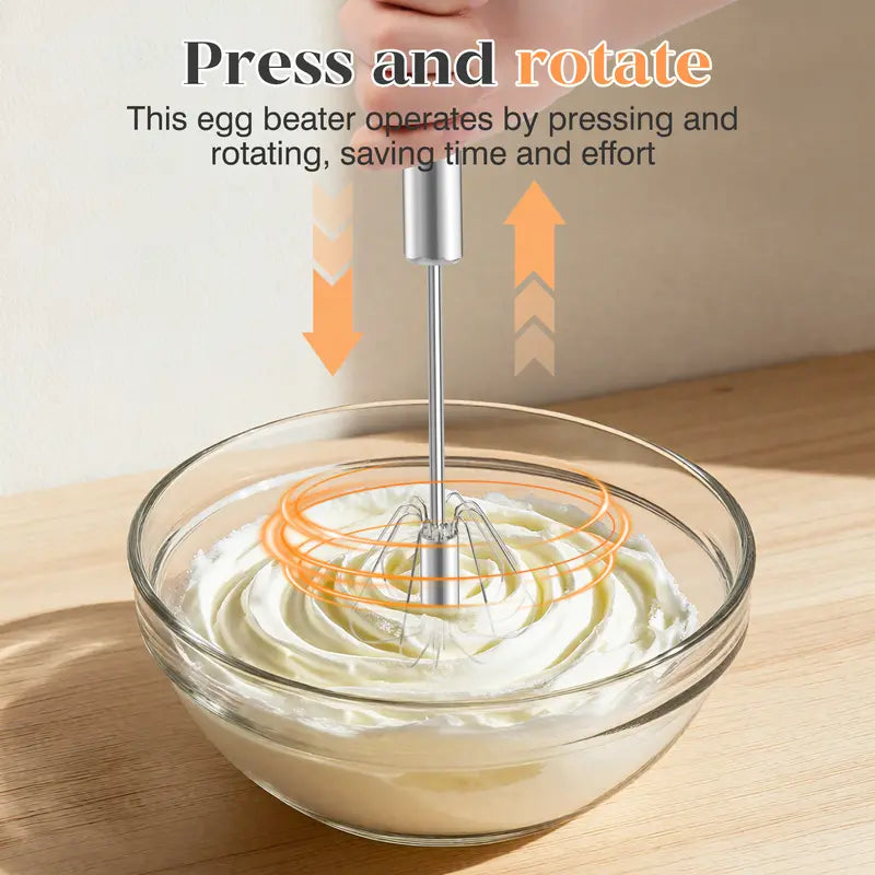🥣Stainless Steel Hand-Push Rotary Whisk Food-Grade Rust-Resistant Kitchen Utensil