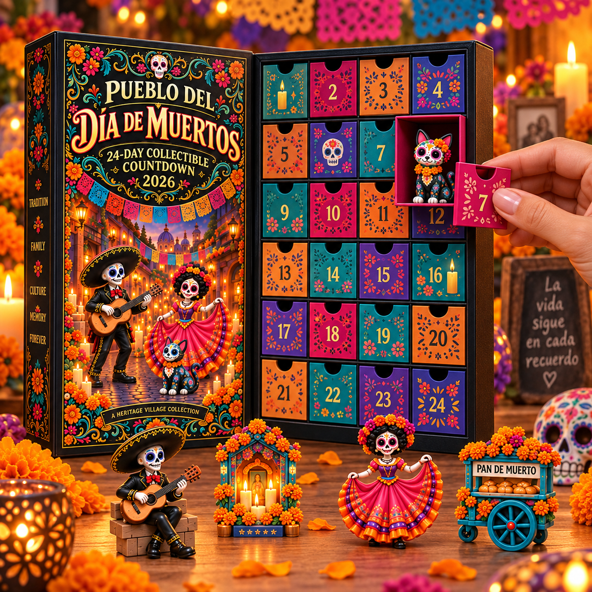 💀🌼24-Day Day of the Dead Collectible Countdown Calendar with 24 Unique Miniatures