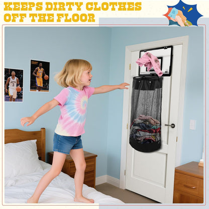 🏀 2-in-1 Over-the-Door Basketball Hoop & Laundry Hamper – Kids Indoor Room Organizer