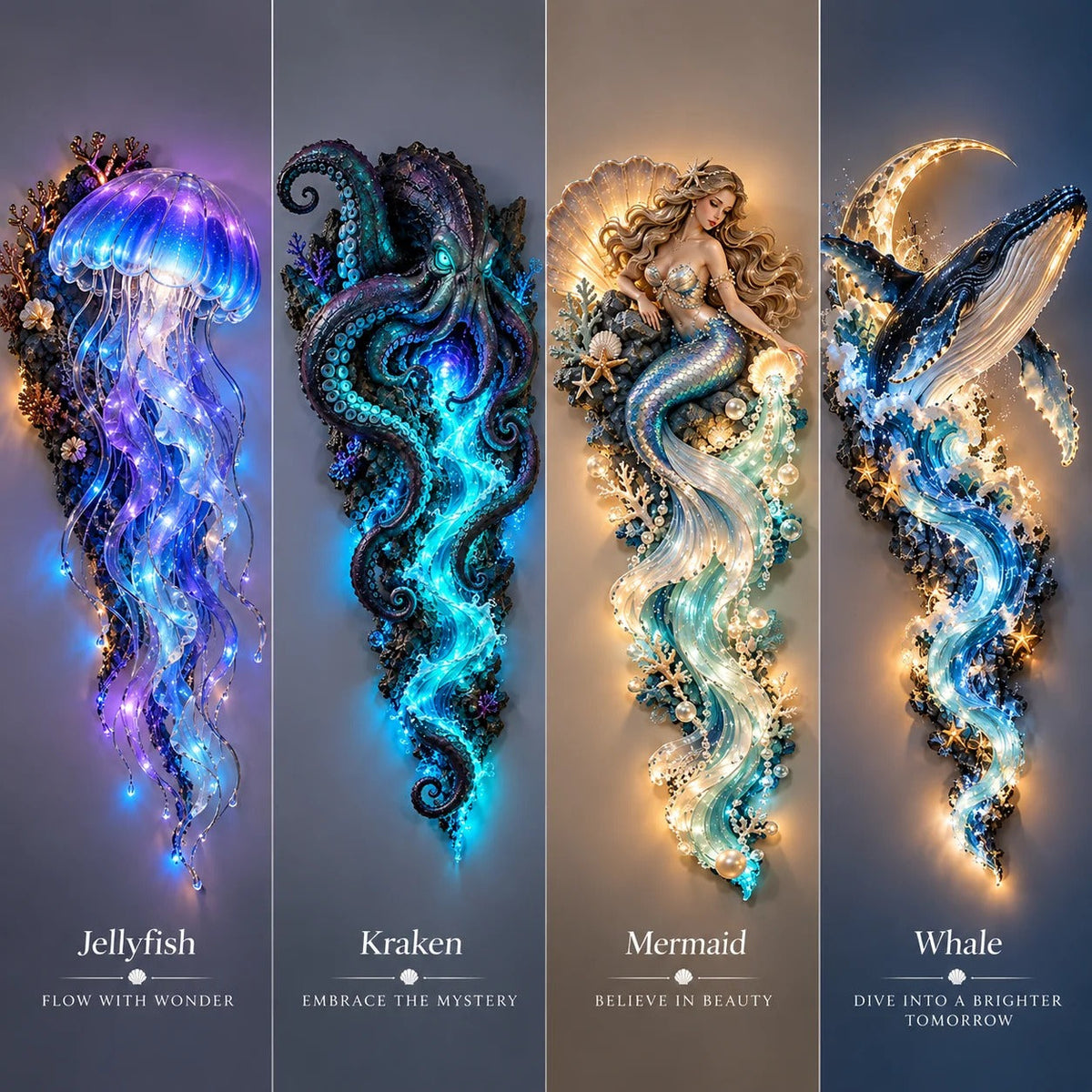 ⏰Limited Stock 49% OFF - 🌊✨ Enchanted Ocean Legends™ Lighted Wall Décor Collection 🐋🧜‍♀️