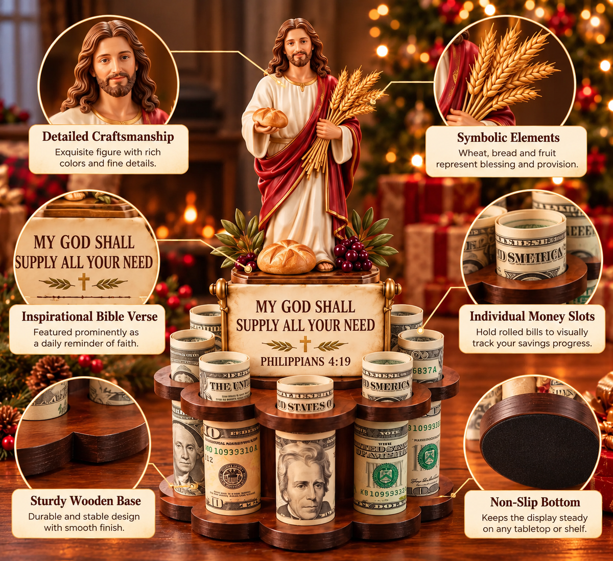 🙏 Bible Verse Savings Challenge Stand – Christian Cash Organizer & Faith-Inspired Gift