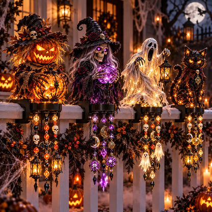 🎃 Halloween Character Glow Cascade Railing Lights – Pumpkin, Witch, Ghost & Black Cat