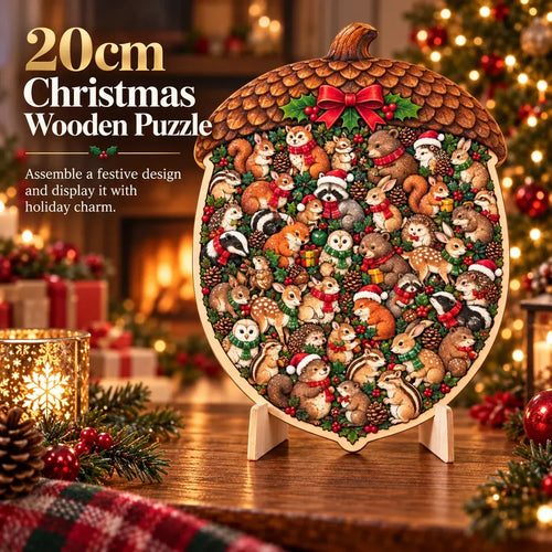 🎄🧩 Wooden Christmas Puzzle Set with Stand – 9 Festive Designs to Build & Display