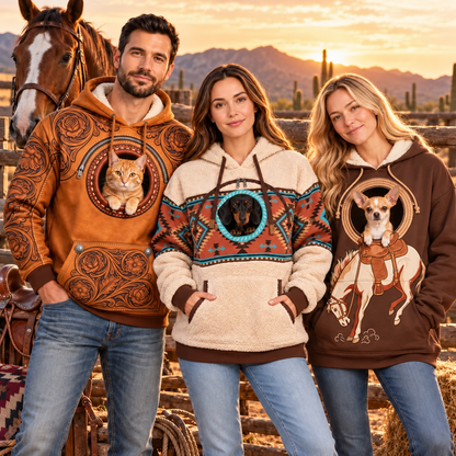 🤠 PocketPony™ Western Pet-Pouch Hoodie – Keep Your Little Sidekick Close
