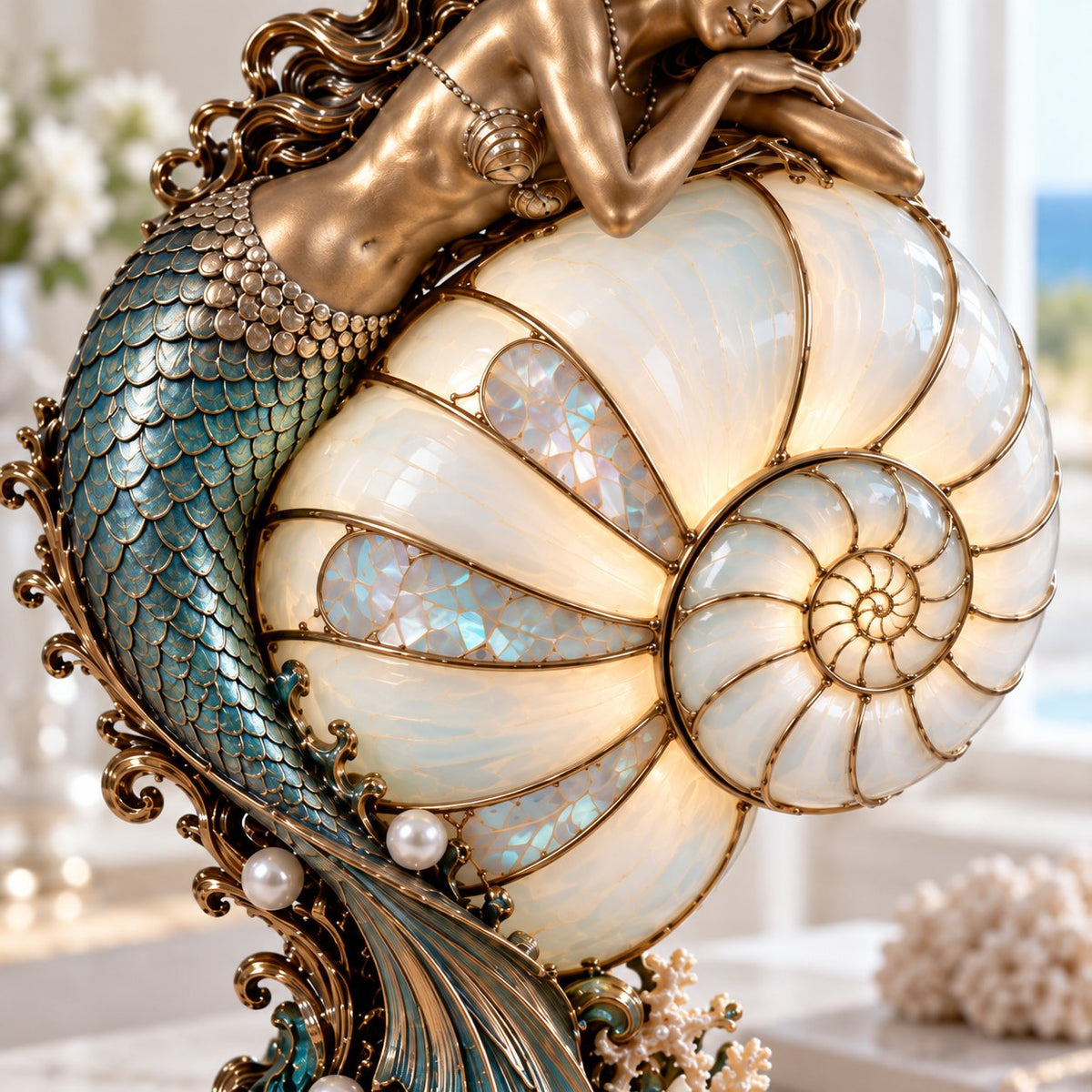 🧜‍♀️ Moon-Tide Mermaid Nautilus Lamp