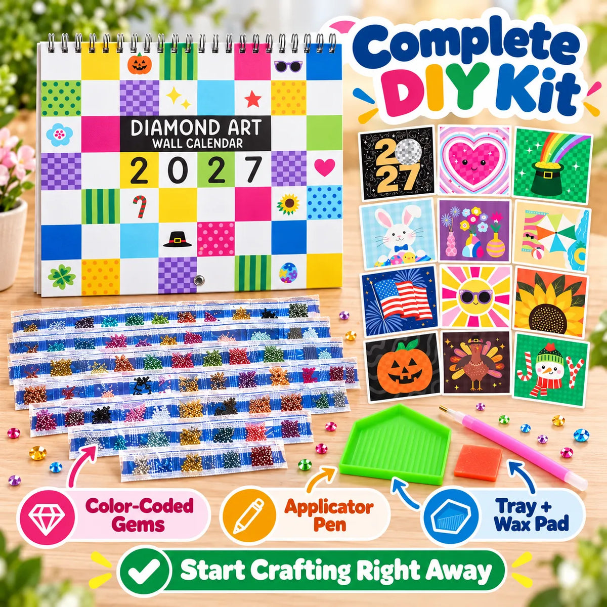 ⏳ Last Day 49% OFF – 💎 2027 Diamond Art Wall Calendar Kit | 12 Monthly Designs + Complete Gem Tools ✨