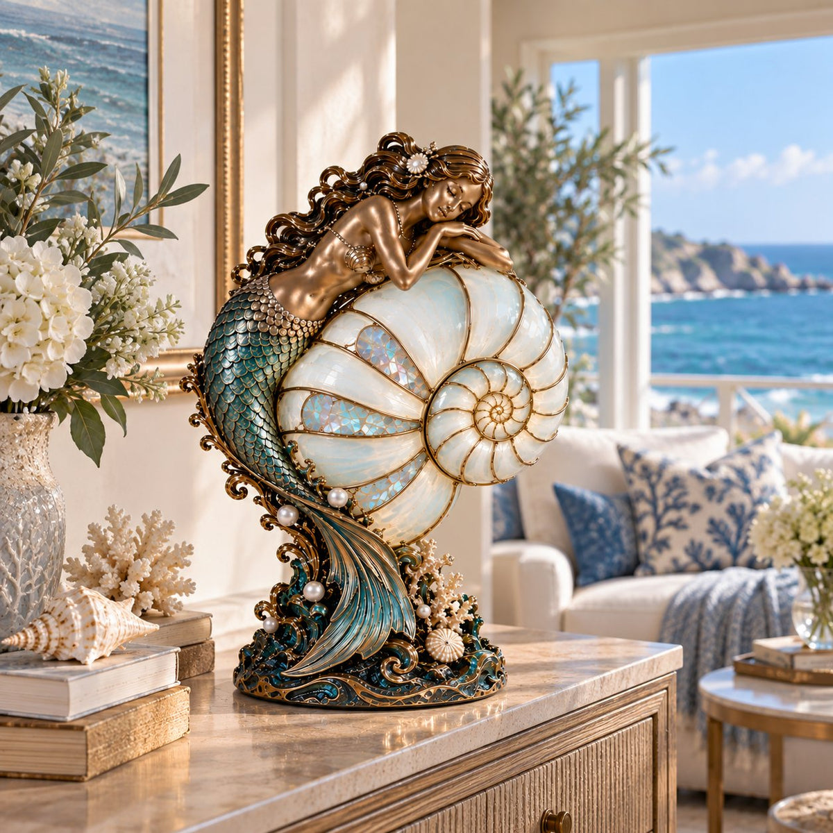 🧜‍♀️ Moon-Tide Mermaid Nautilus Lamp