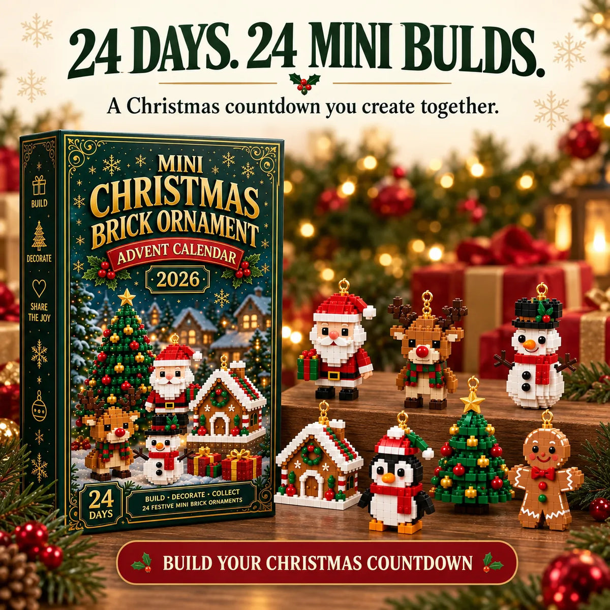 ⏳ Last Day 49% OFF – 🎄24-Day Mini Christmas Brick Ornament Advent Calendar