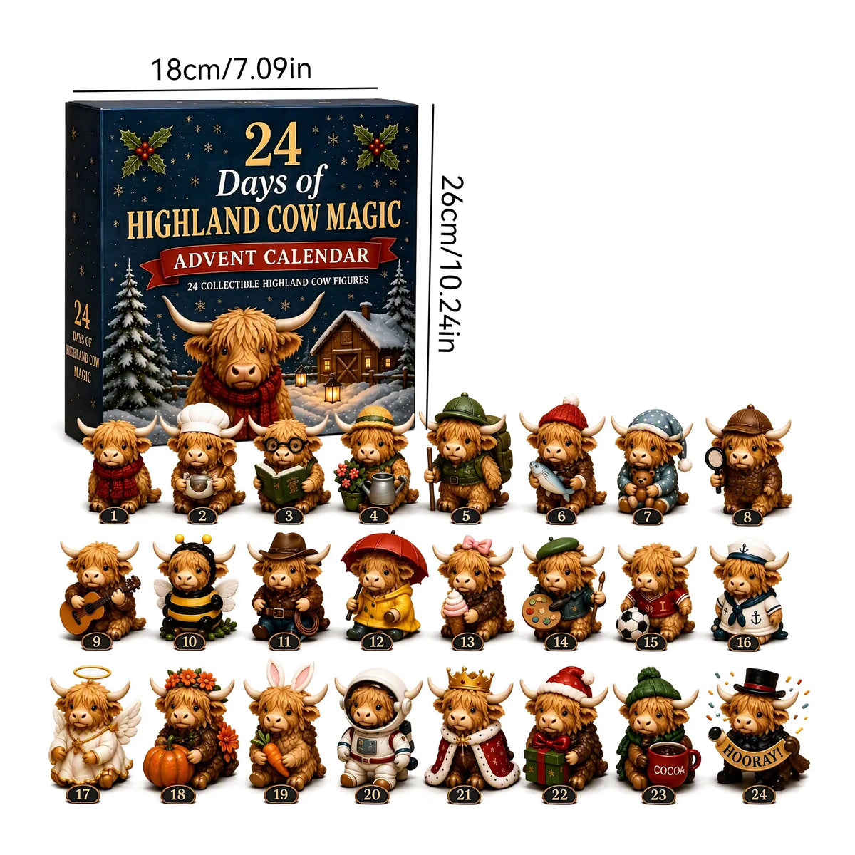 🐮 24-Day Highland Cow Christmas Advent Calendar – Festive Collectibles & Holiday Surprises