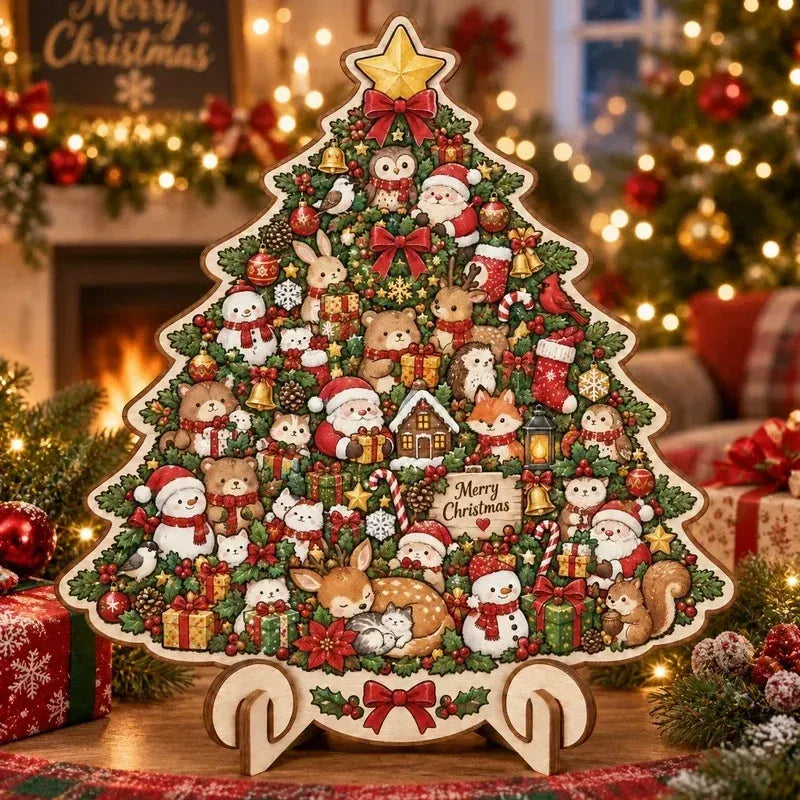 🎄🧩 Wooden Christmas Puzzle Set with Stand – 9 Festive Designs to Build & Display