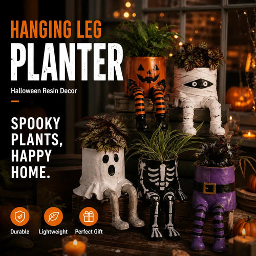 💯 49% OFF – 🎃 Halloween Hanging Leg Planter | Hand-Painted Resin Character Pot for Succulents, Shelves, Desks, Porches & Spooky Seasonal Displays 🪴