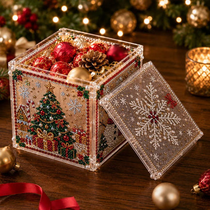 🎄✨ 3D Light-Up Christmas Diamond Painting Gift Box DIY Kit – Sparkling Holiday Craft Decor
