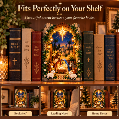 🔥Last Day 50% OFF-✨ Lighted Bethlehem Nativity Book Nook – Christmas Building Block Display of Faith
