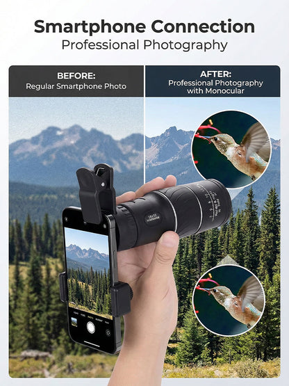 ⭐ 16x52 High Definition Monocular Telescope with Smartphone Adapter ⭐ Waterproof FMC Multi Layer Lens⭐ Portable Long Range Observation Tool ⭐