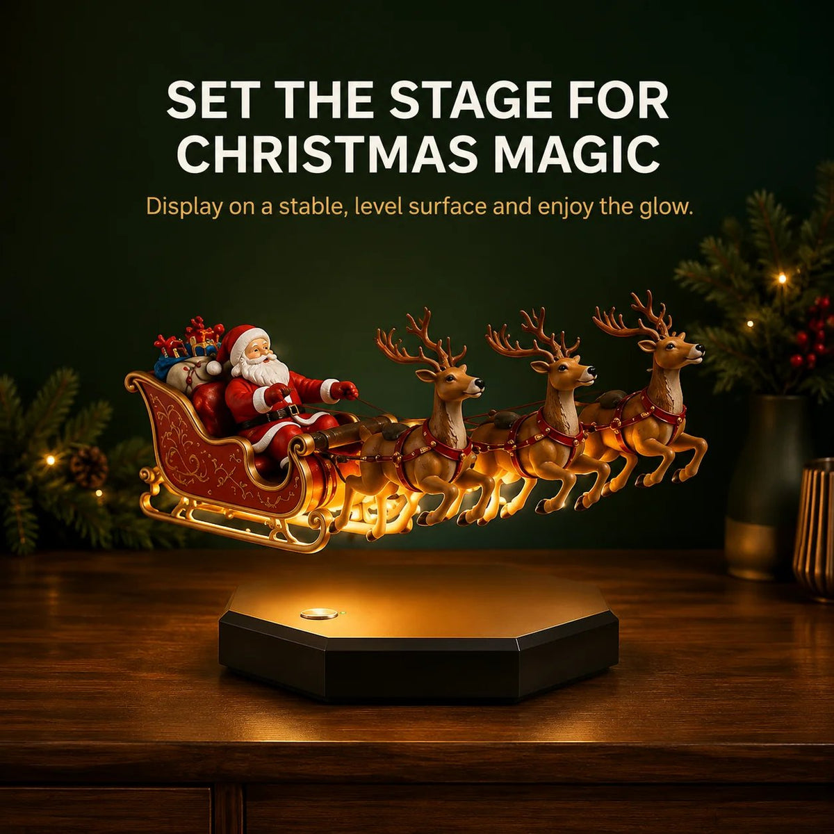 🎅 Floating Santa Sleigh with 4 Reindeer – Magnetic Levitation Christmas Display 💗Buy Two Free Shipping
