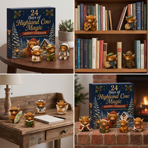 🐮 24-Day Highland Cow Christmas Advent Calendar – Festive Collectibles & Holiday Surprises