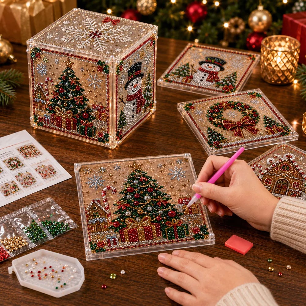 🎄✨ 3D Light-Up Christmas Diamond Painting Gift Box DIY Kit – Sparkling Holiday Craft Decor