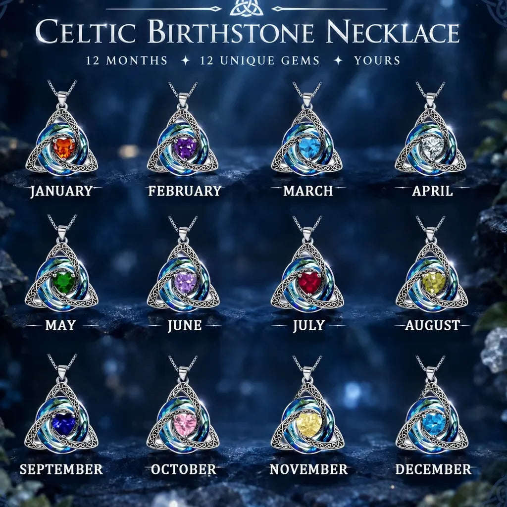 💎 12 Birthstone Celtic Knot Necklace for Women – Personalized Birth Month Jewelry Gift