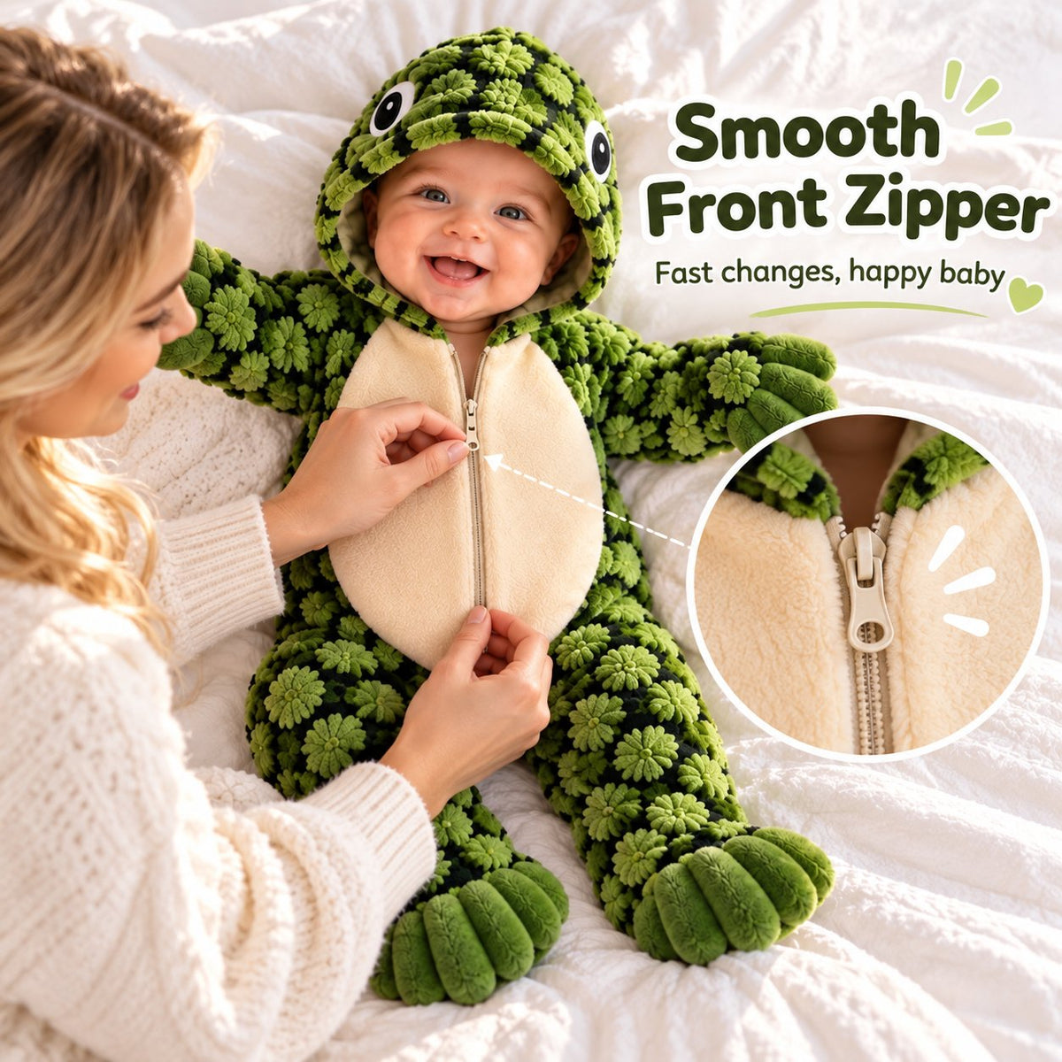 🐢 Little Turtle Plush 3D Shell Baby Onesie – Cute Hooded Cozy Romper