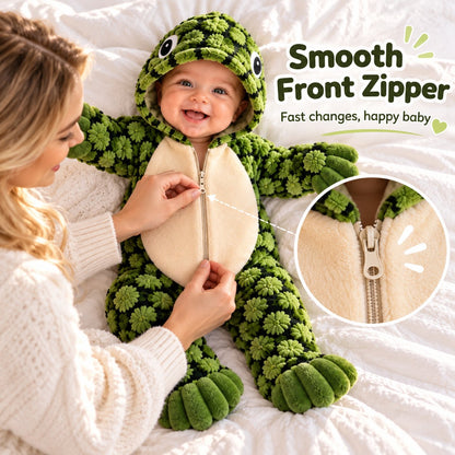 🐢 Little Turtle Plush 3D Shell Baby Onesie – Cute Hooded Cozy Romper