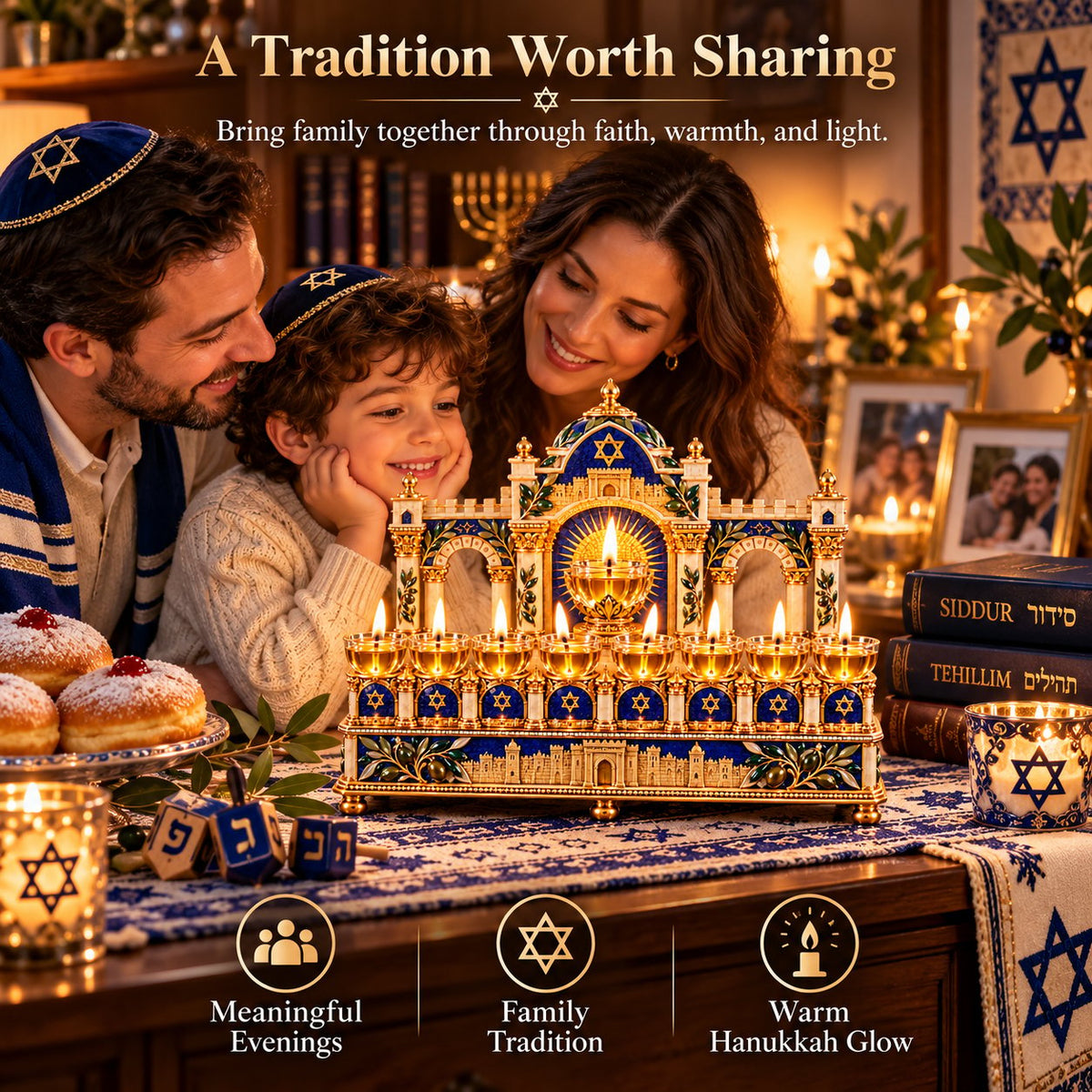 🕎 8-Night Hanukkah Oil Lamp Centerpiece – Traditional Menorah-Inspired Holiday Decor