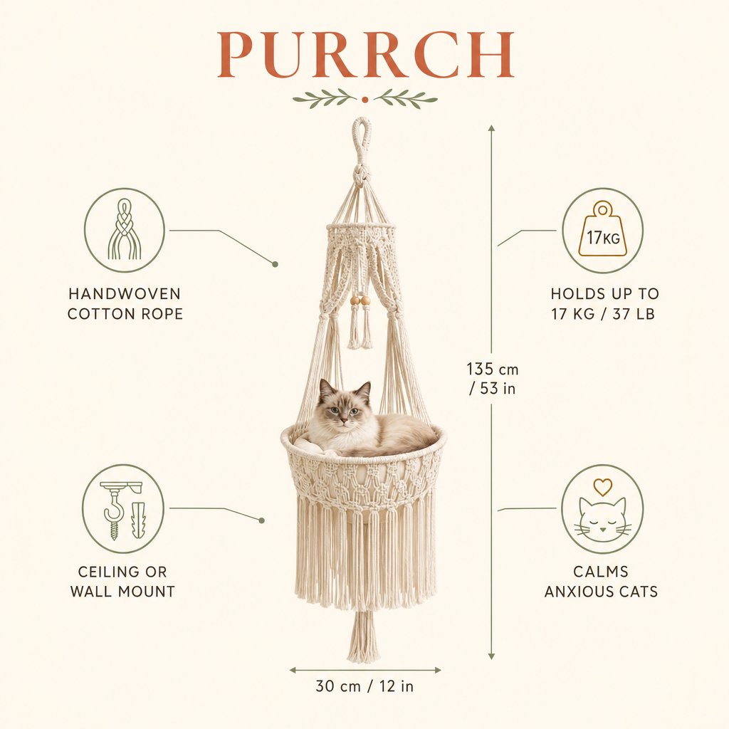 🔥 50% OFF Boho Macrame Cat Hammock 🐱 Cozy Hanging Bed for Cats