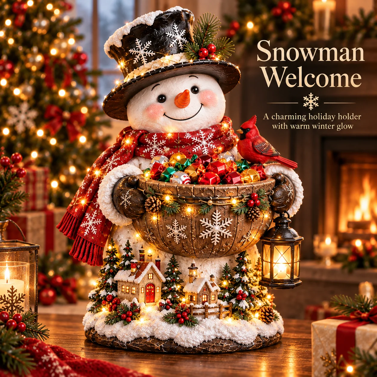 Last Day 50% Off❤️ Cardinal Christmas Treat Bowl™ – Lighted Holiday Candy Bowl & Tabletop Decor