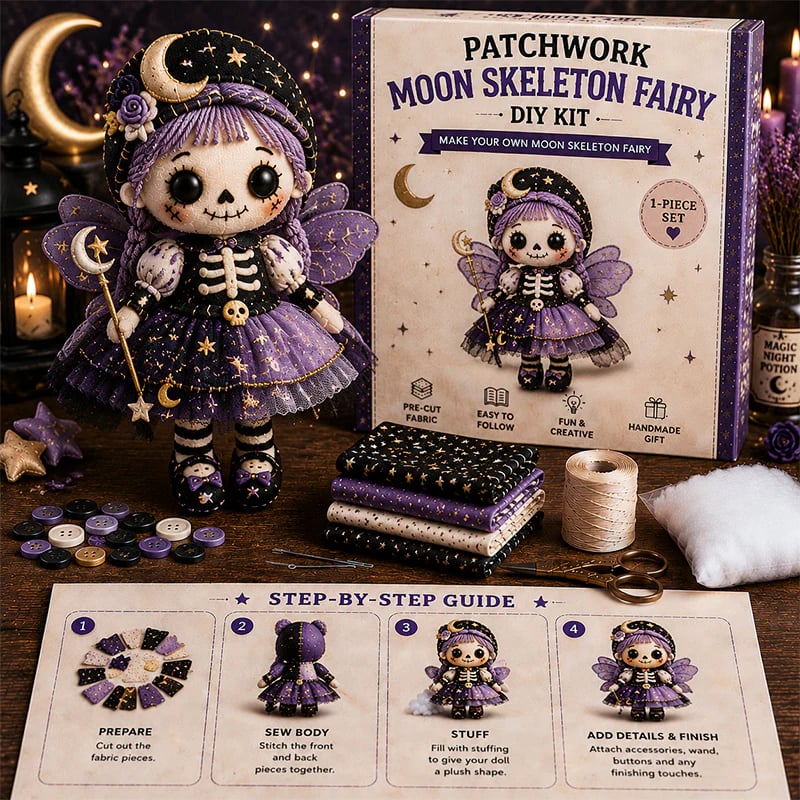 🎃 Patchwork Skeleton Witch Girl DIY Kit