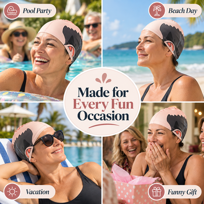 😂 Funny Bald Head Swim Cap – Hilarious Receding Hair Prank Swimming Hat for Pool Parties