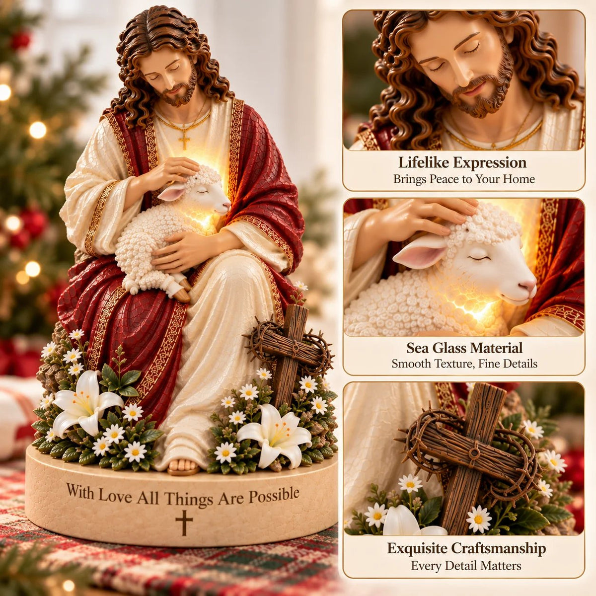 ✝️🔥 50K+ Sold! 👼 Jesus & Lamb Lighted Sea Glass Statue — A Beautiful Symbol of Faith（副本）