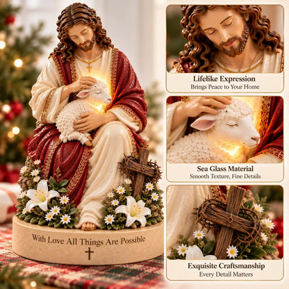 ✝️🔥 50K+ Sold! 👼 Jesus & Lamb Lighted Sea Glass Statue — A Beautiful Symbol of Faith（副本）