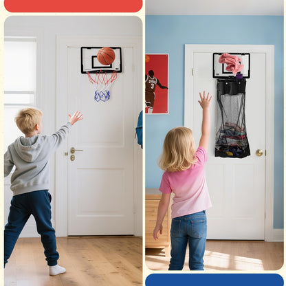 🏀 2-in-1 Over-the-Door Basketball Hoop & Laundry Hamper – Kids Indoor Room Organizer