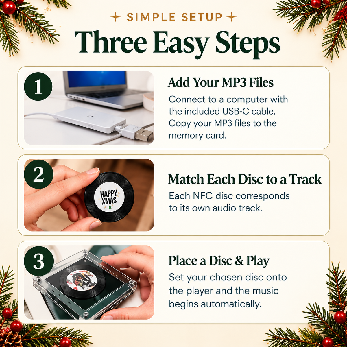 🎵 NFC Vinyl Music Player – Personalized Christmas Song Disc Gift