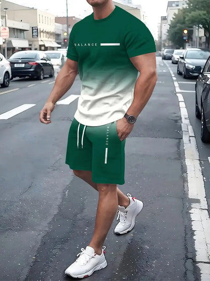 49%off⚡ Men’s Gradient Short Sleeve Tracksuit 2-Piece Set