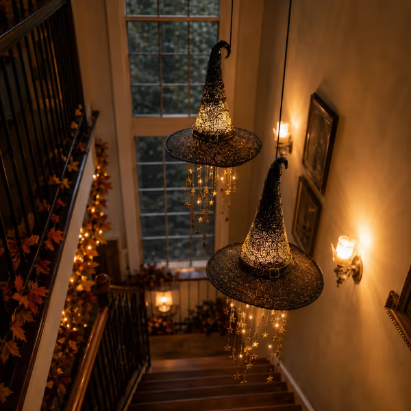 🧙‍♀️ Lighted Witch Hat Hanging Chime ✨ Battery-Powered Halloween Décor