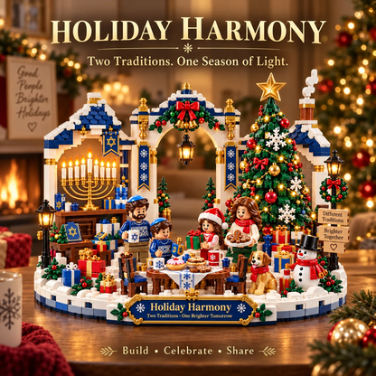 🥰Hot Sale🎄 Holiday Lights Harmony™ – Christmas & Hanukkah Light-Up Family Building Set