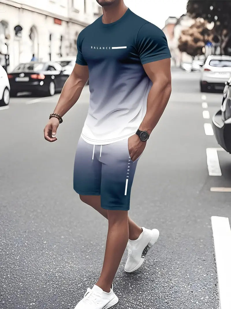 49%off⚡ Men’s Gradient Short Sleeve Tracksuit 2-Piece Set