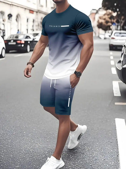 49%off⚡ Men’s Gradient Short Sleeve Tracksuit 2-Piece Set