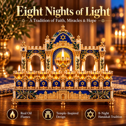 🕎 8-Night Hanukkah Oil Lamp Centerpiece – Traditional Menorah-Inspired Holiday Decor