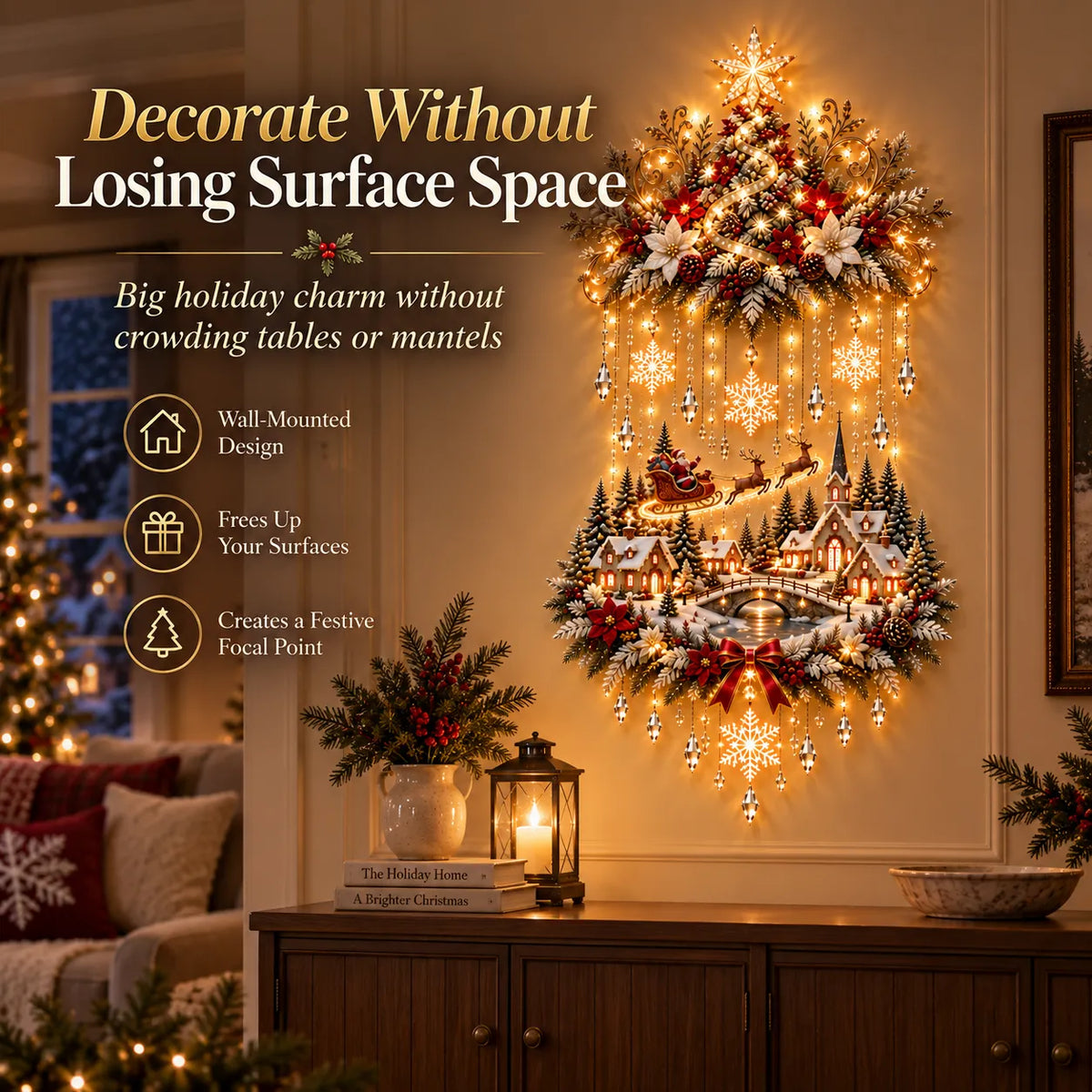 🎄 Illuminated Christmas Tree & Village Wall Hanging