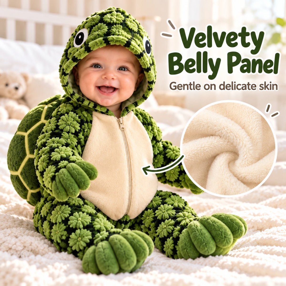 🐢 Little Turtle Plush 3D Shell Baby Onesie – Cute Hooded Cozy Romper