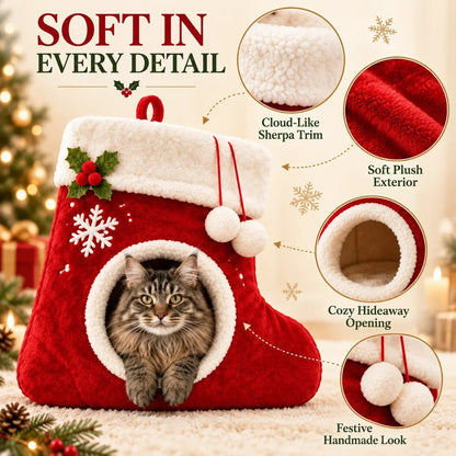 💯🎄 Christmas Stocking Cat Bed – Ultra-Soft Sherpa Cozy Hideaway for Cats 🐱