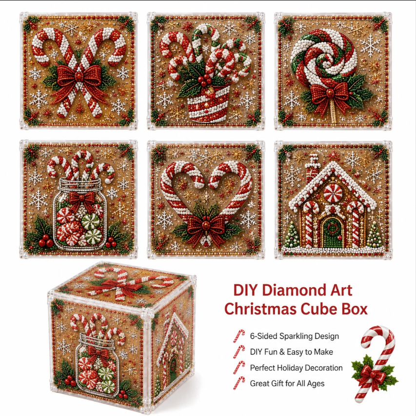 🎄✨ 3D Light-Up Christmas Diamond Painting Gift Box DIY Kit – Sparkling Holiday Craft Decor