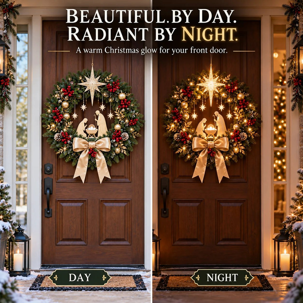 ✨LAST DAY 50% OFF✨ Lighted Nativity Christmas Wreath – Bethlehem Star Front Door Decor🎄