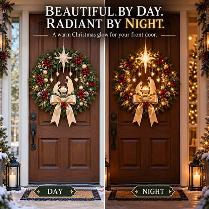 ✨LAST DAY 50% OFF✨ Lighted Nativity Christmas Wreath – Bethlehem Star Front Door Decor🎄